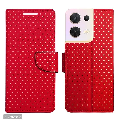 Dhar Flips Candy Red Dot Flip Cover for Oppo Reno8 5G(Leather Finish | Smooth Touch | Foldable Stand | Shock Proof | Magnetic Clouser | Wallets Cards Slots | Multicolor)