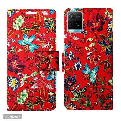 Dhar Flips Red Pattern Flip Cover for Vivo Y21T| Leather Finish|Shock Proof|Magnetic Clouser Compatible with Vivo Y21T(Red)