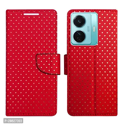 Dhar Flips Candy Red Dot Flip Cover for Vivo T1 Pro| Leather Finish|Shock Proof|Magnetic Clouser Compatible with Vivo T1 Pro (Red)