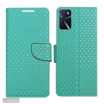 Dhar Flips Aquamarine Dot Flip Cover for Oppo A16| Leather Finish|Shock Proof|Magnetic Clouser Compatible with Oppo A16 (Green)-thumb0