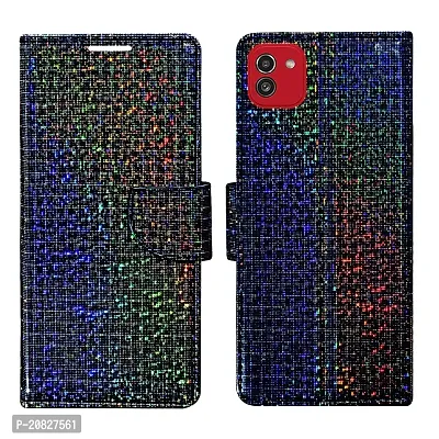 Dhar Flips Glitter Flip Cover for Samsung A03| Leather Finish|Shock Proof|Magnetic Clouser Compatible with Samsung A03 | World's First Color Changing Flip Cover(Multicolor)