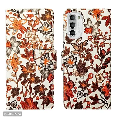 Dhar Flips Orange Pattern Flip Cover for Moto G52| Leather Finish|Shock Proof|Magnetic Clouser Compatible with Moto G52(Orange)-thumb0