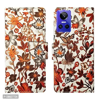 Dhar Flips Orange Pattern Flip Cover for Realme GT Neo 3| Leather Finish|Shock Proof|Magnetic Clouser Compatible with Realme GT Neo 3(Orange)