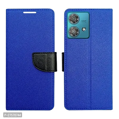 Dhar Flips Blue MRC Flip Cover Moto Edge 40 NEO | Leather Finish|Shock Proof|Magnetic Clouser Compatible with Moto Edge 40 NEO(Blue)