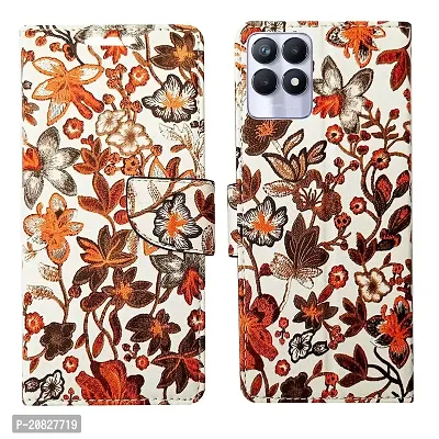 Dhar Flips Orange Pattern Flip Cover for Realme 8i| Leather Finish|Shock Proof|Magnetic Clouser Compatible with Realme 8i(Orange)