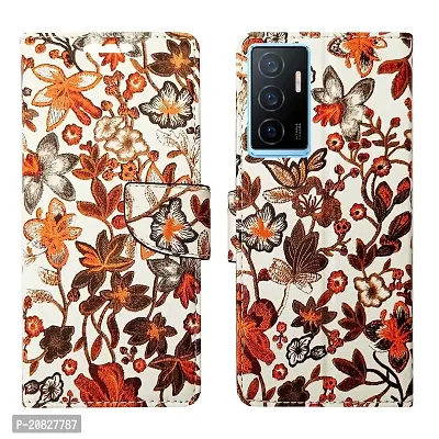 Dhar Flips Orange Pattern Flip Cover for Vivo Y75 4G| Leather Finish|Shock Proof|Magnetic Clouser Compatible with Vivo Y75 4G(Orange)-thumb0