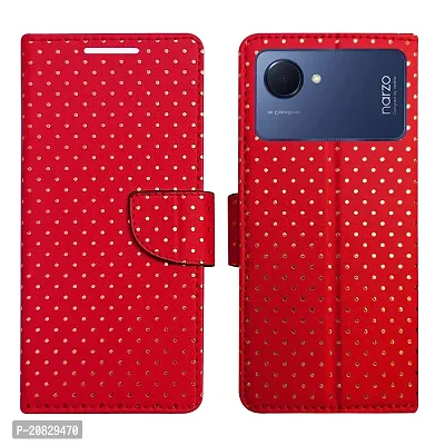 Dhar Flips Candy Red Dot Flip Cover for Realme Narzo 50i Prime| Leather Finish|Shock Proof|Magnetic Clouser Compatible with Realme Narzo 50i Prime (Red)