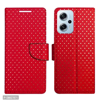 Dhar Flips Candy Red Dot Flip Cover for Redmi K50i 5G| Leather Finish|Shock Proof|Magnetic Clouser Compatible with Redmi K50i 5G (Red)