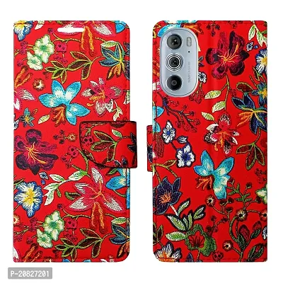 Dhar Flips Red Pattern Flip Cover for Motorola Edge 30 Pro| Leather Finish|Shock Proof|Magnetic Clouser Compatible with Motorola Edge 30 Pro(Red)