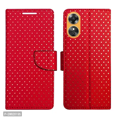 Dhar Flips Candy Red Dot Flip Cover for Oppo A17| Leather Finish|Shock Proof|Magnetic Clouser Compatible with Oppo A17 (Red)