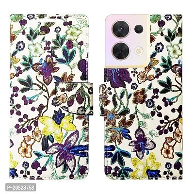 Dhar Flips Purple Pattern Flip Cover for Oppo Reno8 5G(Leather Finish | Smooth Touch | Foldable Stand | Shock Proof | Magnetic Clouser | Wallets Cards Slots | Multicolor)