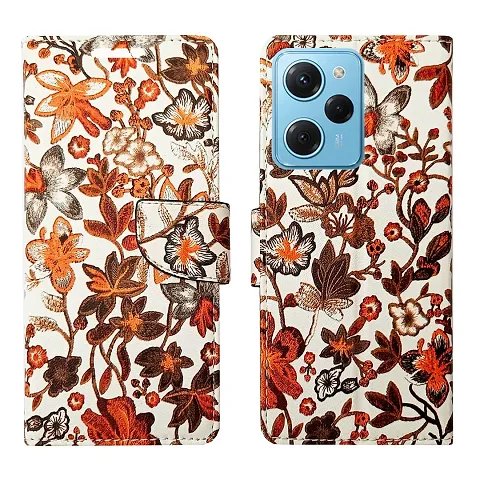 Dhar Flips Orange Pattern Flip Cover for Poco X5 Pro 5G| Leather Finish|Shock Proof|Magnetic Clouser Compatible with Poco X5 Pro 5G(Orange)