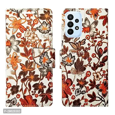 Dhar Flips Orange Pattern Flip Cover for Samsung A23 4G| Leather Finish|Shock Proof|Magnetic Clouser Compatible with Samsung A23 4G(Orange)