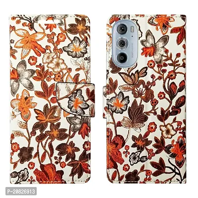 Dhar Flips Orange Pattern Flip Cover for Motorola Edge 30 Pro| Leather Finish|Shock Proof|Magnetic Clouser Compatible with Motorola Edge 30 Pro(Orange)