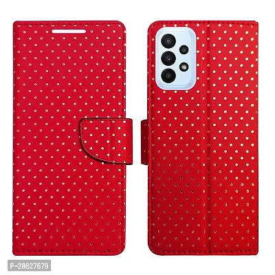 Dhar Flips Candy Red Dot Flip Cover for Samsung A23 4G| Leather Finish|Shock Proof|Magnetic Clouser Compatible with Samsung A23 4G (Red)