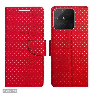 Dhar Flips Candy Red Dot Flip Cover for Realme Narzo 50A| Leather Finish|Shock Proof|Magnetic Clouser Compatible with Realme Narzo 50A (Red)