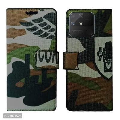 Dhar Flips Army Flip Cover Realme Narzo 50A| Leather Finish|Shock Proof|Magnetic Clouser Compatible with Realme Narzo 50A (Multicolor)-thumb0