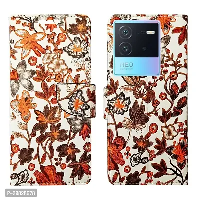 Dhar Flips Orange Pattern Flip Cover for IQOO Neo 6 5G| Leather Finish|Shock Proof|Magnetic Clouser Compatible with IQOO Neo 6 5G(Orange)