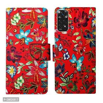 Dhar Flips Red Pattern Flip Cover for Redmi Note 11 | Leather Finish|Shock Proof|Magnetic Clouser Compatible with Redmi Note 11 (Red)