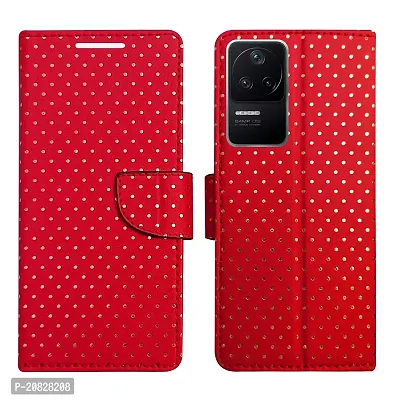 Dhar Flips Candy Red Dot Flip Cover for Poco F4 5G| Leather Finish|Shock Proof|Magnetic Clouser Compatible with Poco F4 5G (Red)
