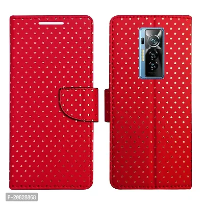 Dhar Flips Candy Red Dot Flip Cover for Tecno Phantom X| Leather Finish|Shock Proof|Magnetic Clouser Compatible with Tecno Phantom X (Red)