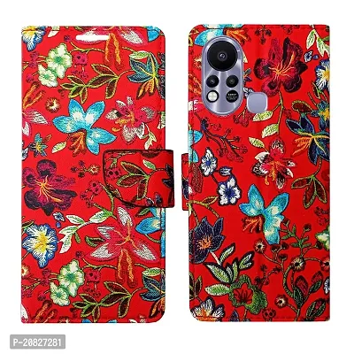 Dhar Flips Red Pattern Flip Cover for Infinix Hot 11s| Leather Finish|Shock Proof|Magnetic Clouser Compatible with Infinix Hot 11s(Red)-thumb0