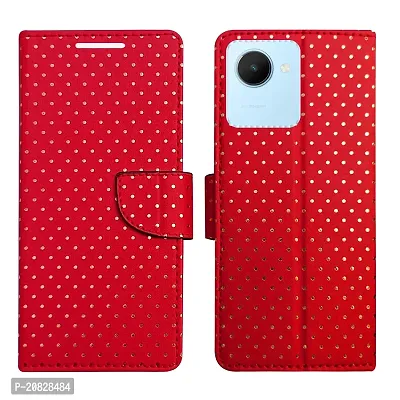 Dhar Flips Candy Red Dot Flip Cover for Realme C30s| Leather Finish|Shock Proof|Magnetic Clouser Compatible with Realme C30s (Red)