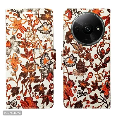 Dhar Flips Orange Pattern Flip Cover Redmi A3 | Leather Finish|Shock Proof|Magnetic Clouser Compatible with Redmi A3(Orange)