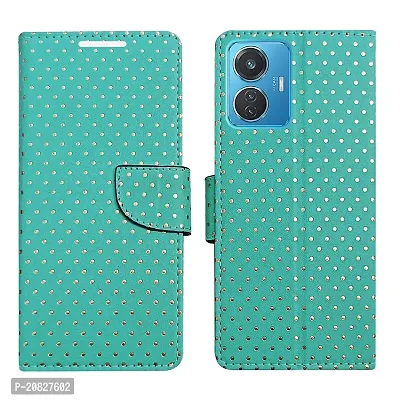Dhar Flips Aquamarine Dot Flip Cover for IQOO Z6 44W| Leather Finish|Shock Proof|Magnetic Clouser Compatible with IQOO Z6 44W (Green)