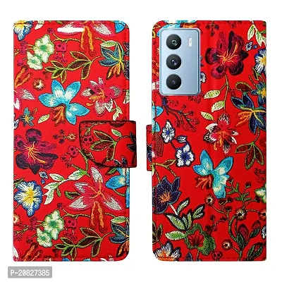 Dhar Flips Red Pattern Flip Cover for IQOO 9 SE 5G| Leather Finish|Shock Proof|Magnetic Clouser Compatible with IQOO 9 SE 5G(Red)