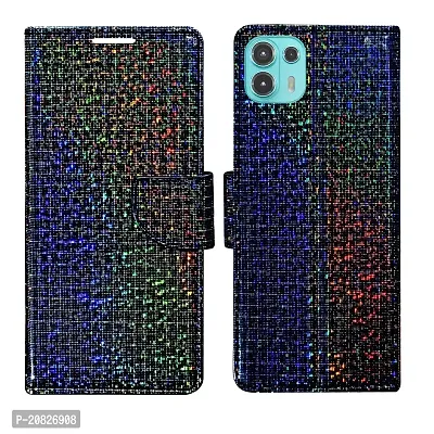 Dhar Flips Glitter Flip Cover for Moto Edge 20 Fusion| Leather Finish|Shock Proof|Magnetic Clouser Compatible with Moto Edge 20 Fusion | World's First Color Changing Flip Cover(Multicolor)