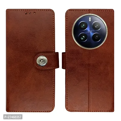 Dhar Flips Manjoor Brown Flip Cover Realme 12 Pro Plus 5G | Leather Finish|Shock Proof|Magnetic Clouser Compatible with Realme 12 Pro Plus 5G(Brown)