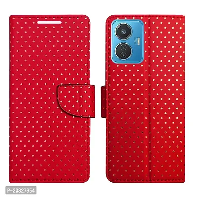 Dhar Flips Candy Red Dot Flip Cover for IQOO Z6 44W| Leather Finish|Shock Proof|Magnetic Clouser Compatible with IQOO Z6 44W (Red)