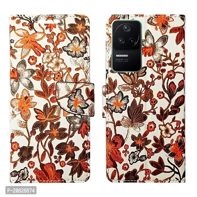 Dhar Flips Orange Pattern Flip Cover for Poco F4 5G| Leather Finish|Shock Proof|Magnetic Clouser Compatible with Poco F4 5G(Orange)-thumb0