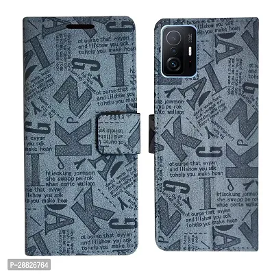 Dhar Flips Grey ATZ Flip Cover Mi 11T Pro 5G | Leather Finish|Shock Proof|Magnetic Clouser Compatible with Mi 11T Pro 5G (White  Black)-thumb0