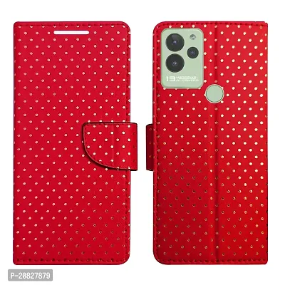 Dhar Flips Candy Red Dot Flip Cover for Lava Blaze| Leather Finish|Shock Proof|Magnetic Clouser Compatible with Lava Blaze (Red)
