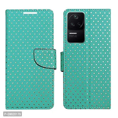 Dhar Flips Aquamarine Dot Flip Cover for Poco F4 5G| Leather Finish|Shock Proof|Magnetic Clouser Compatible with Poco F4 5G (Green)-thumb0