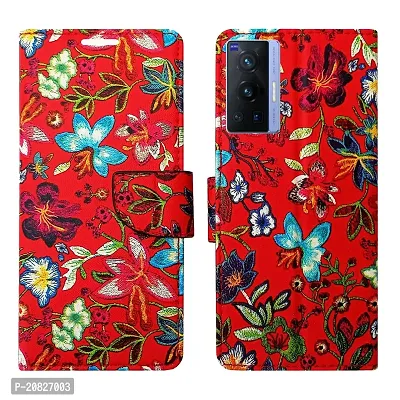 Dhar Flips Red Pattern Flip Cover for Vivo X70 Pro| Leather Finish|Shock Proof|Magnetic Clouser Compatible with Vivo X70 Pro(Red)