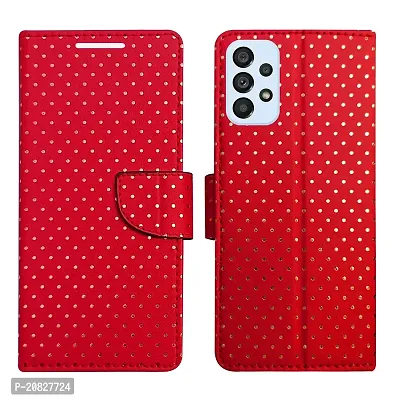 Dhar Flips Candy Red Dot Flip Cover for Samsung A53 5G| Leather Finish|Shock Proof|Magnetic Clouser Compatible with Samsung A53 5G (Red)
