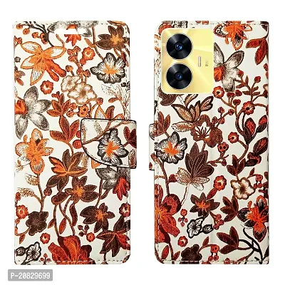 Dhar Flips Orange Pattern Flip Cover for Realme C55 / Realme Narzo N55| Leather Finish|Shock Proof|Magnetic Clouser Compatible with Realme C55 / Realme Narzo N55(Orange)-thumb0