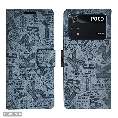 Dhar Flips Grey ATZ Flip Cover Poco X4 Pro 5G| Leather Finish|Shock Proof|Magnetic Clouser Compatible with Poco X4 Pro 5G (Grey)
