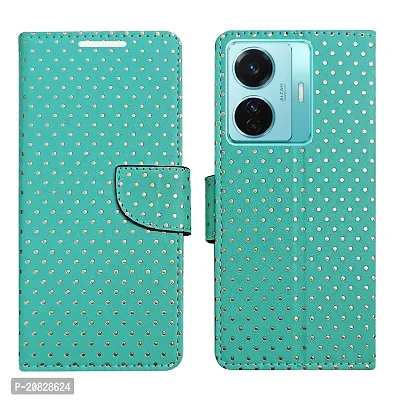 Dhar Flips Aquamarine Dot Flip Cover for Vivo T1 Pro| Leather Finish|Shock Proof|Magnetic Clouser Compatible with Vivo T1 Pro (Green)