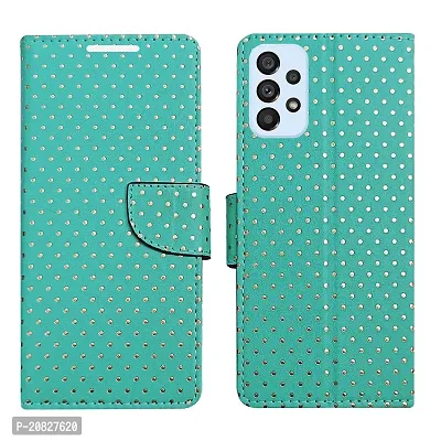 Dhar Flips Aquamarine Dot Flip Cover for Samsung A33,Samsung A53,Samsung A73| Leather Finish|Shock Proof|Magnetic Clouser Compatible with Samsung A33,Samsung A53,Samsung A73 (Green)