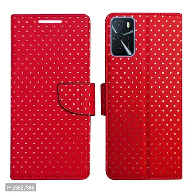 Dhar Flips Candy Red Dot Flip Cover for Oppo A16| Leather Finish|Shock Proof|Magnetic Clouser Compatible with Oppo A16 (Red)