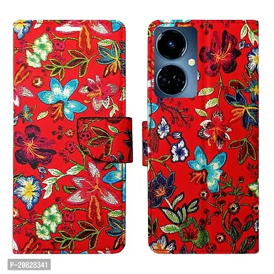 Dhar Flips Red Pattern Flip Cover for Tecno Camon 19| Leather Finish|Shock Proof|Magnetic Clouser Compatible with Tecno Camon 19(Red)-thumb0