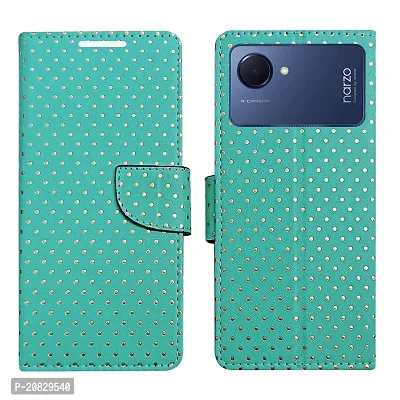 Dhar Flips Aquamarine Dot Flip Cover for Realme Narzo 50i Prime| Leather Finish|Shock Proof|Magnetic Clouser Compatible with Realme Narzo 50i Prime (Green)