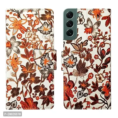 Dhar Flips Orange Pattern Flip Cover for Samsung S22 Plus| Leather Finish|Shock Proof|Magnetic Clouser Compatible with Samsung S22 Plus(Orange)-thumb0