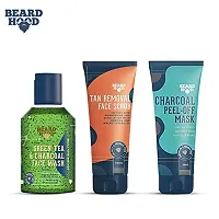 Beardhood Complete Face Care Kit (Tan Removal Scrub, Peel Off Mask, Green Tea Face Wash), Gift Box Pack Of 3-thumb2