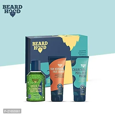 Beardhood Complete Face Care Kit (Tan Removal Scrub, Peel Off Mask, Green Tea Face Wash), Gift Box Pack Of 3-thumb2