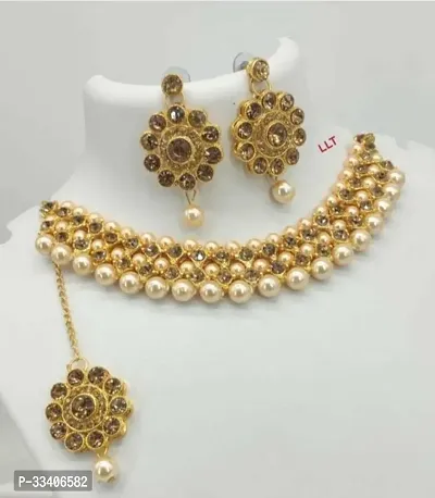 Shimmering Golden Brass Jewellery Set For Women-thumb0